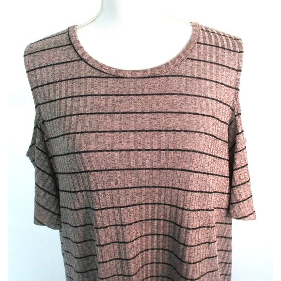 Apt. 9 Women's Tan Striped Peek A Boo Shoulder Short Sleeve  Shirt Size XL - Picture 2 of 11